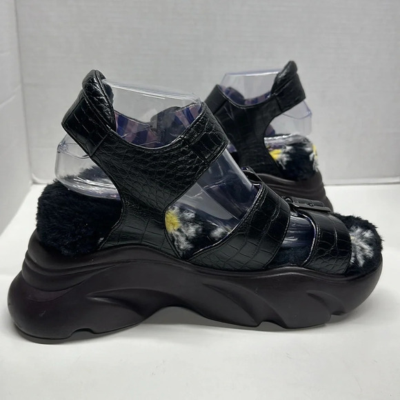 Irregular Choice Platform Sandal Shoes Open Toe Faux Snake Skin Fur Black 41 10 - Picture 5 of 11